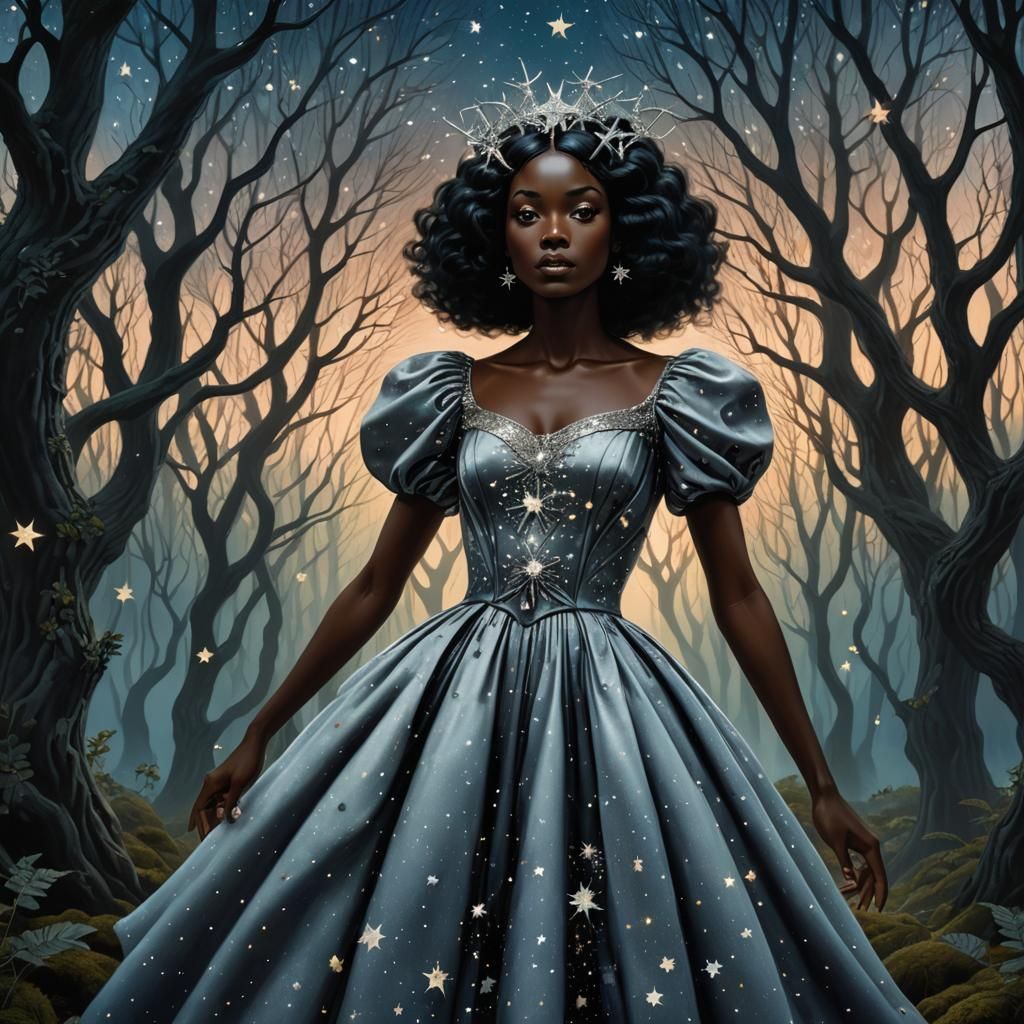 Magical Woman in Star Dress, Surrealist Style