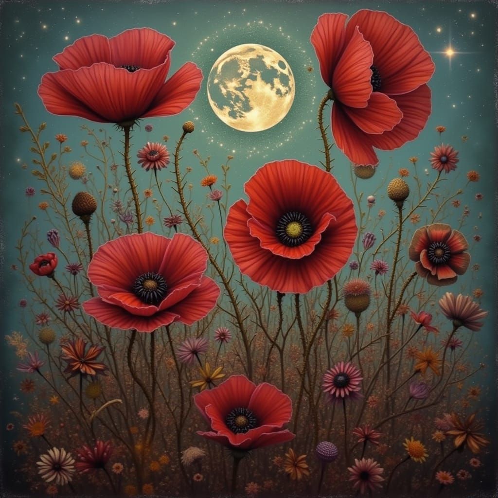 Psychedelic Poppy with Glass Space Planet