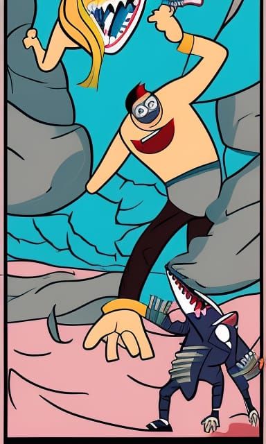 Cartoon Shark Hero Fights Human Typhoon