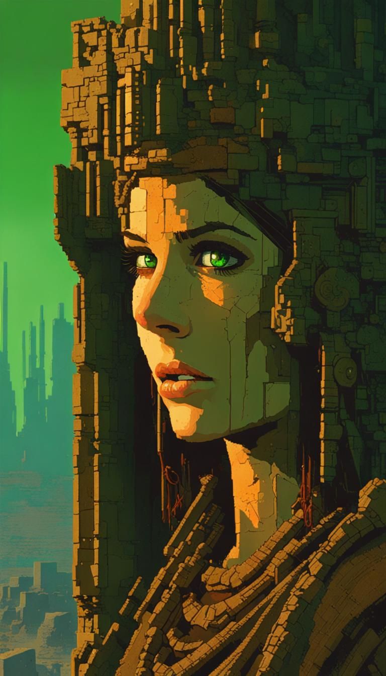 Post-Apocalyptic Woman Portrait in Pixel Art Style