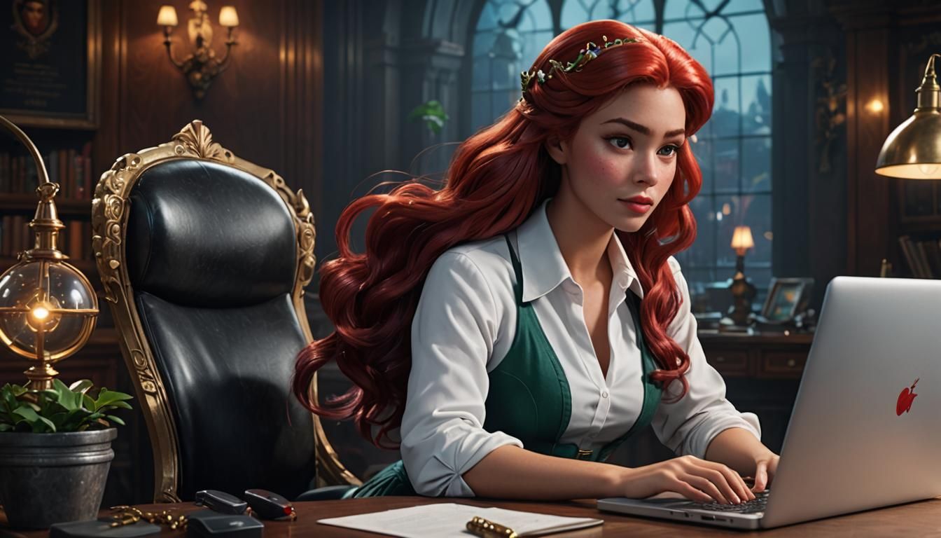 Ariel as Software Engineer: Detailed Matte Painting