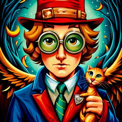 Steampunk Cheshire Cat in Digital Art Style