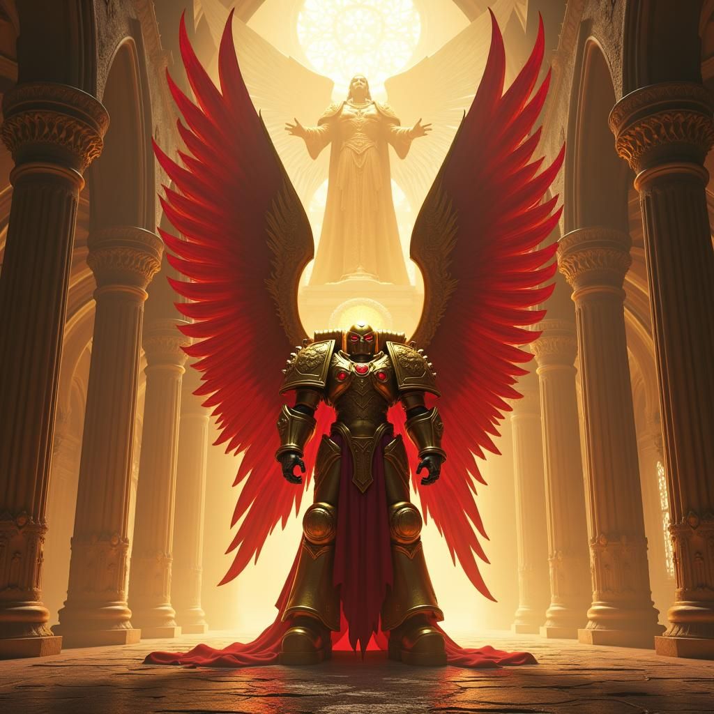 Blood Angel Before God Emperor in Golden Light