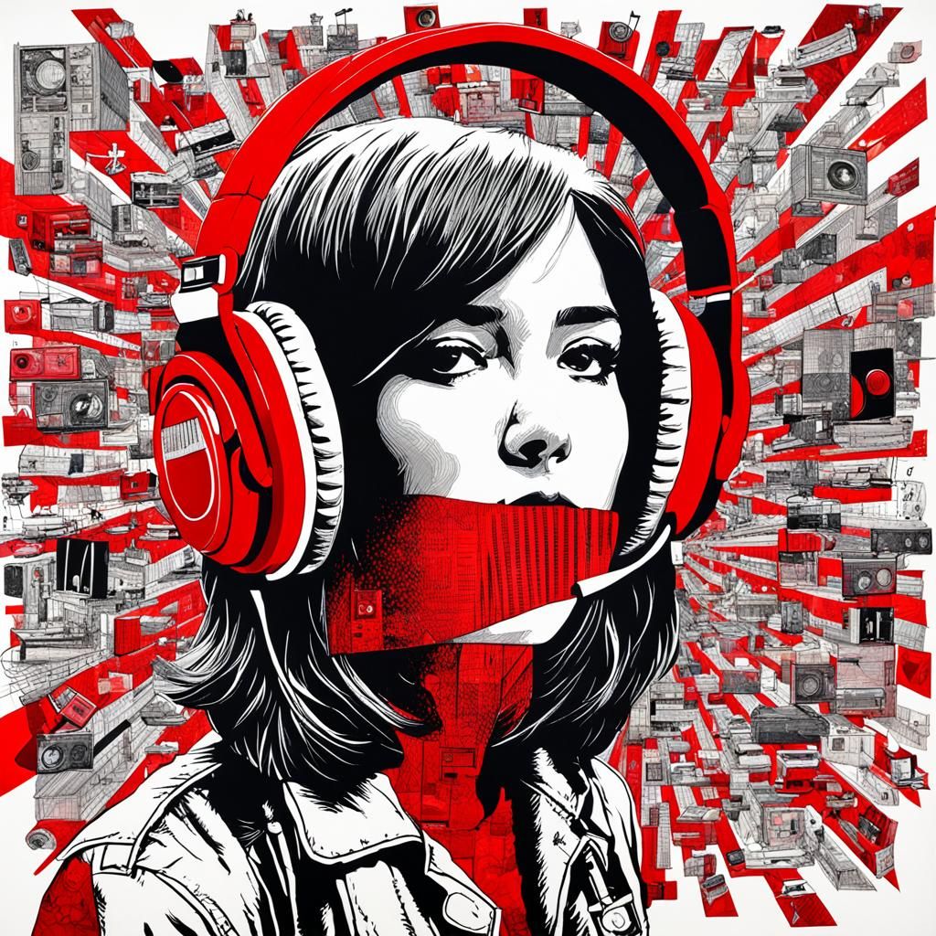 Red Monochromatic Pop Art Music Collage