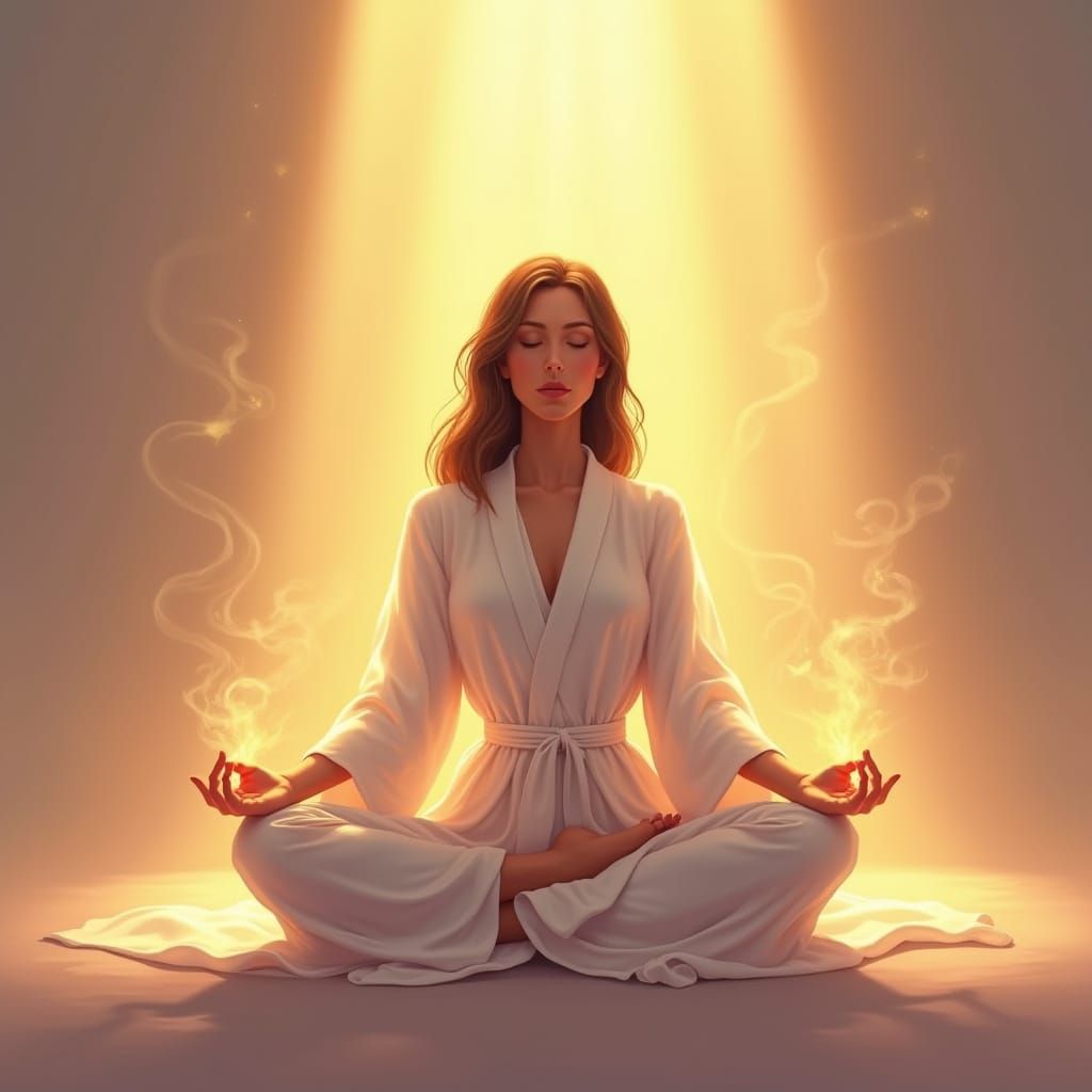 Serene Woman Meditating in Golden Light Digital Painting