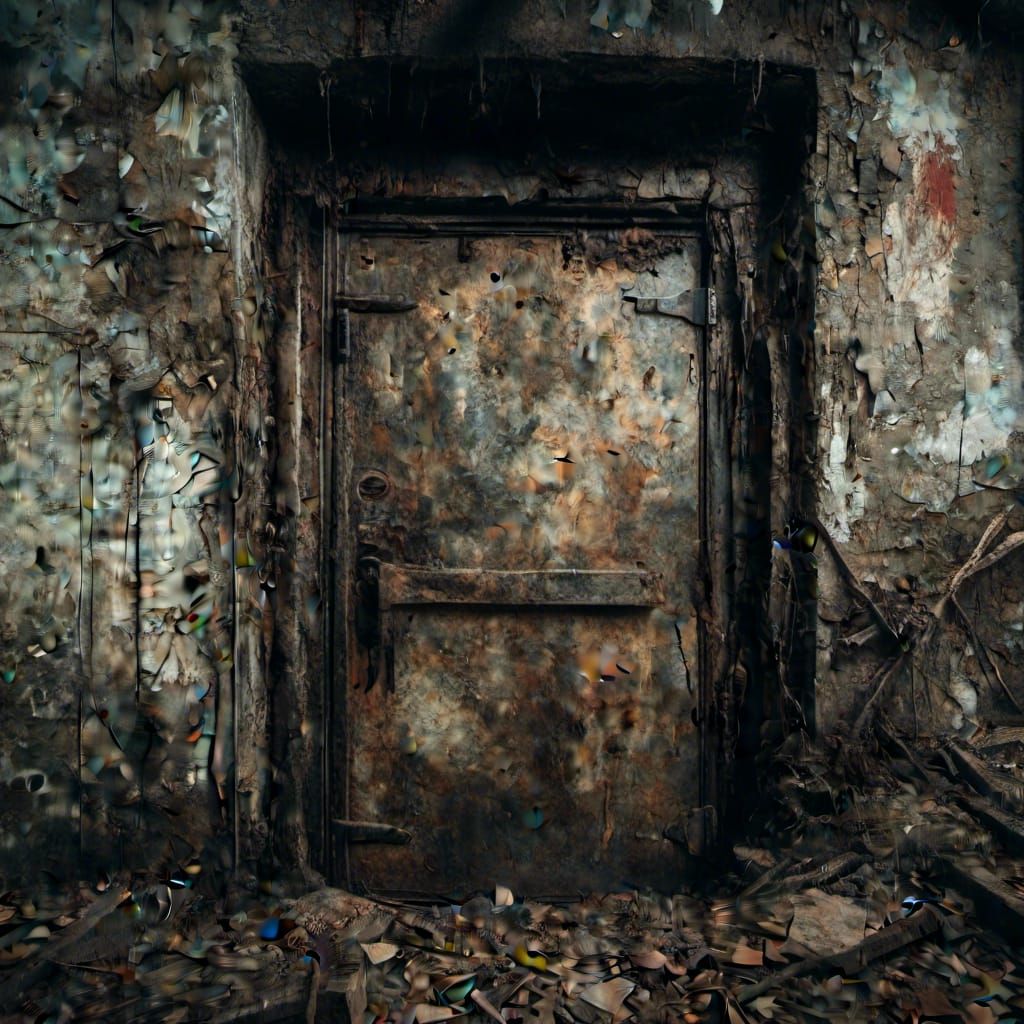 Macabre Metal Door in Underground Tunnel
