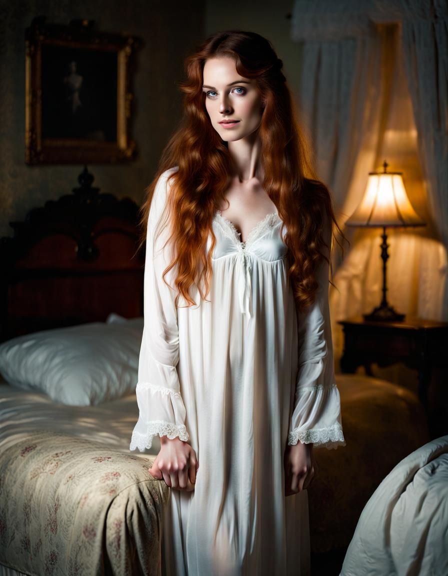 Victorian Woman in Nightgown Half Body Portrait