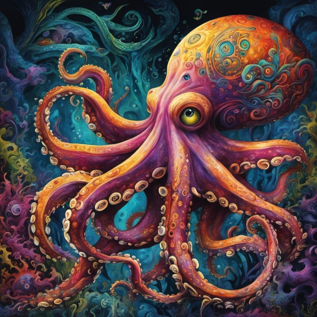 Gothic Octopus Graffiti Art in Tim Burton Style