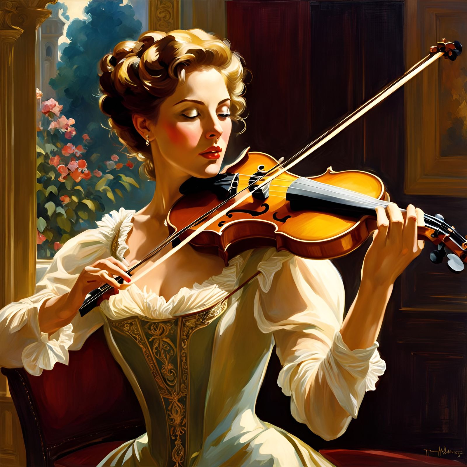Woman Playing Violin in Ultra Realistic Style