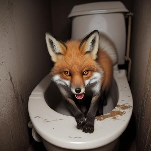Cute Fox Emerges from Grimy Toilet in Hyperrealism