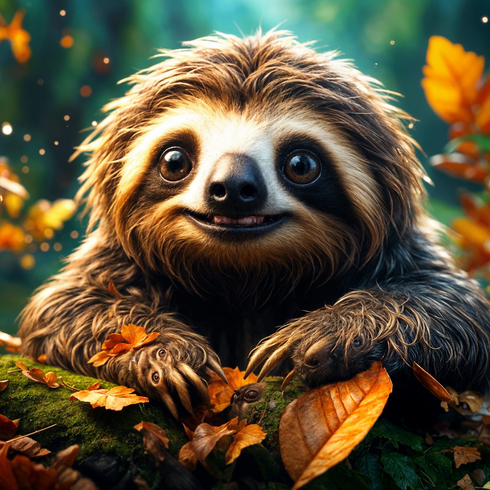 Adorable Sloth with Sweet Face, 3D Render
