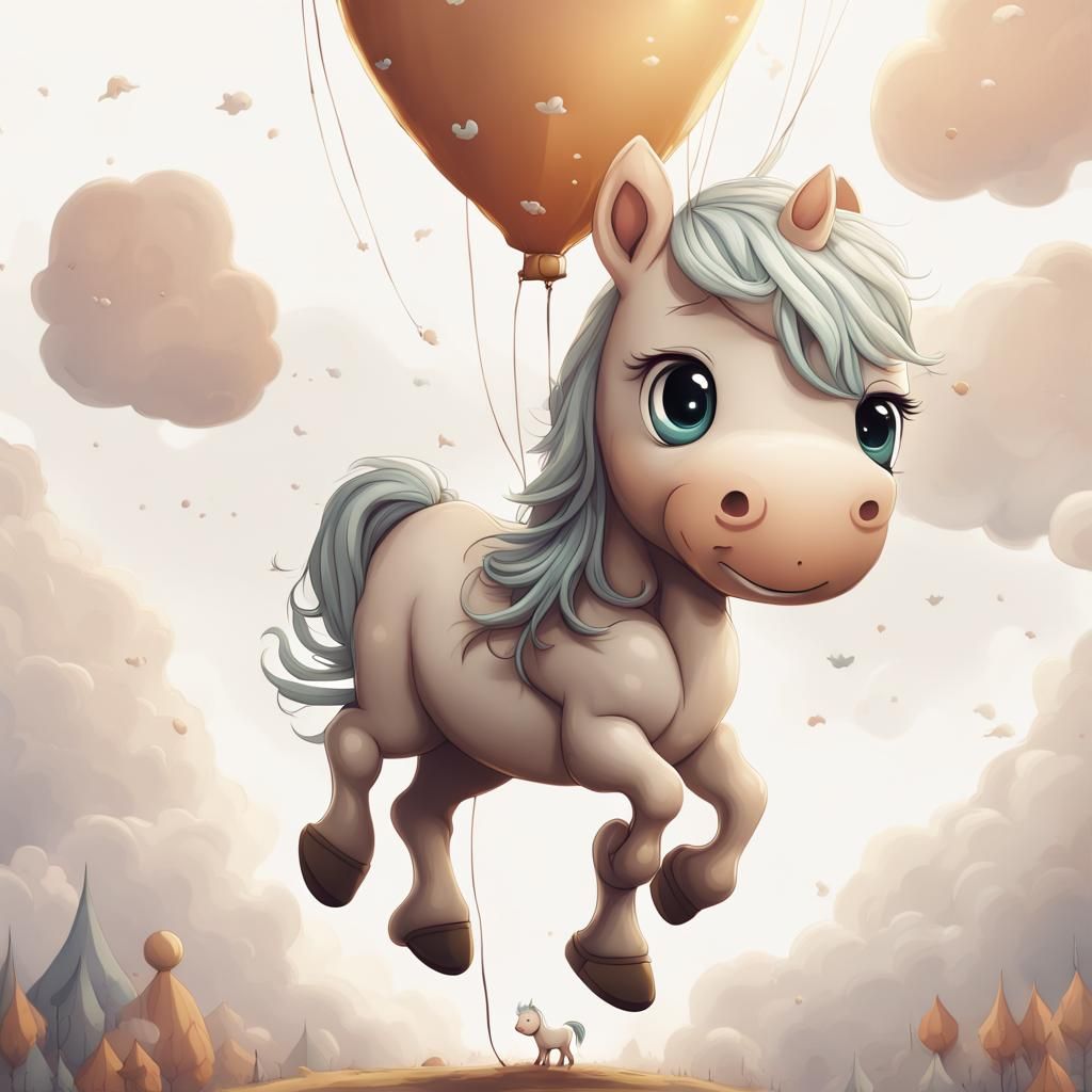 Chibi Horse Balloon Ride: Boho Kid's Room Art