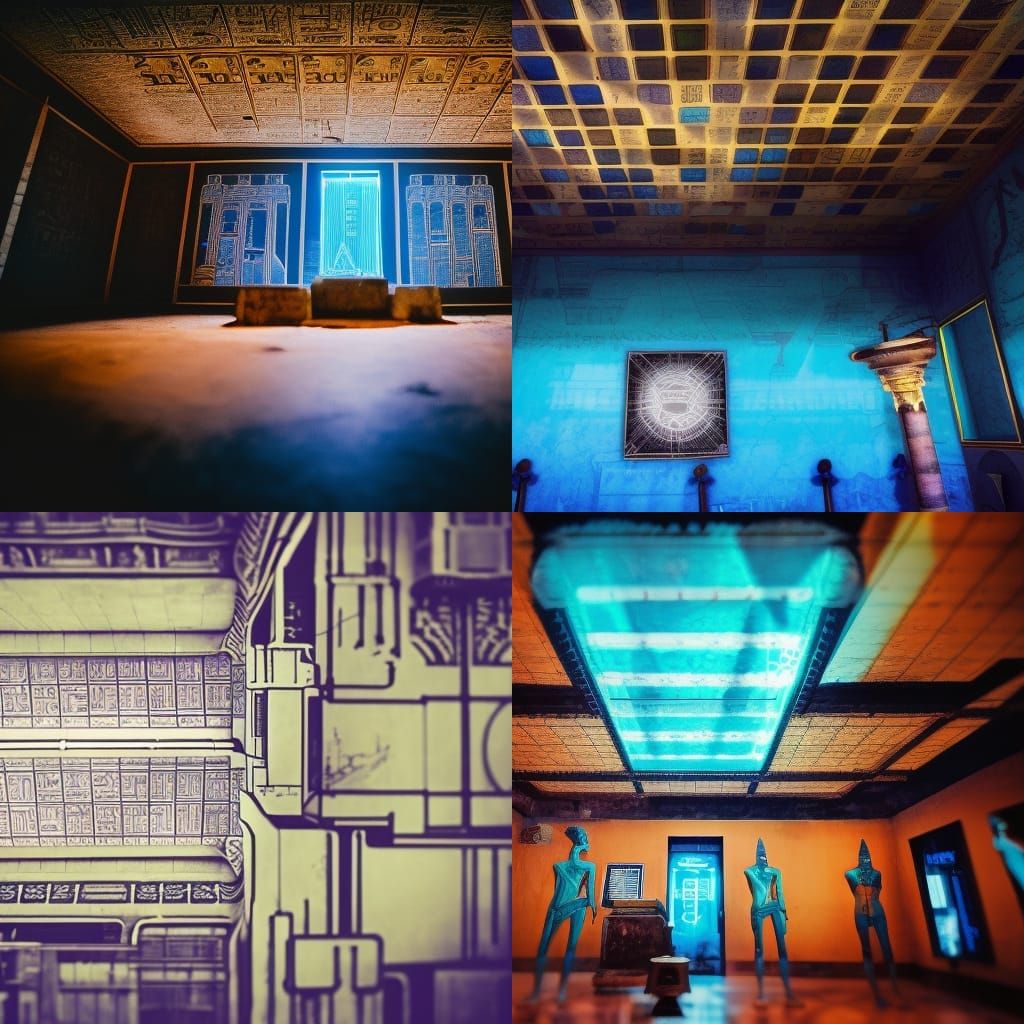 Egyptian Room with Blueprint Ceiling in Steampunk Style
