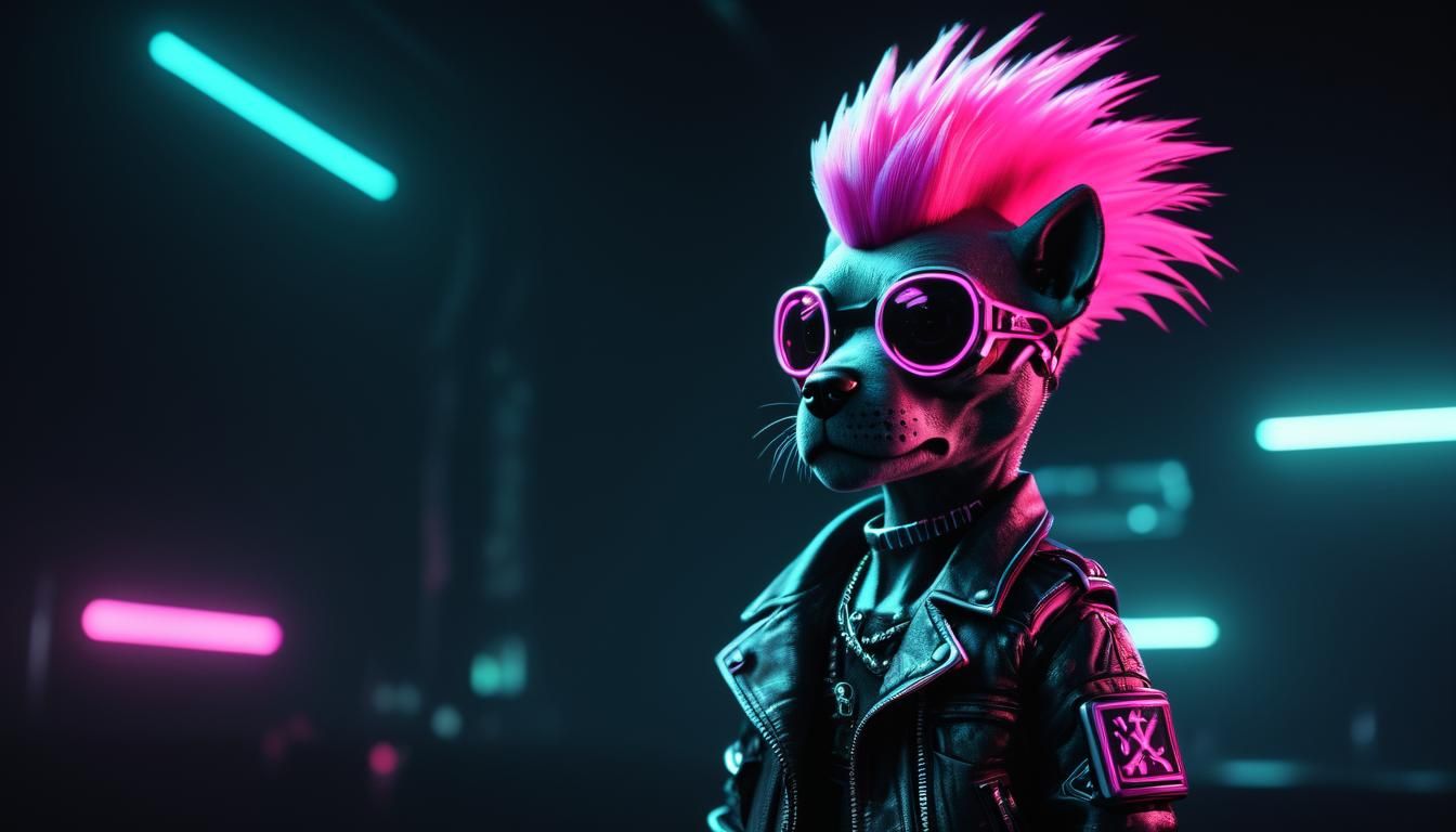 Cyberpunk Gothic Puppy with Pink Mohawk