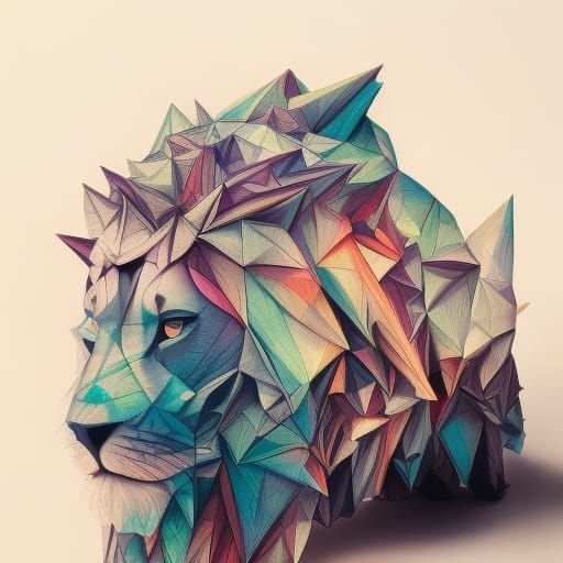 Origami Lion Face in Japanese Art Style