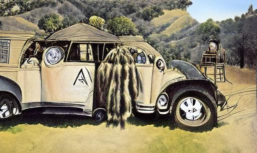 Cousin It Drives a Volkswagen Thing in Grayscale