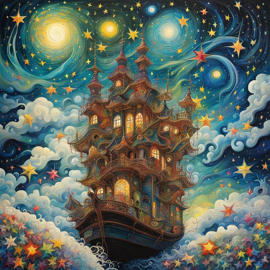 Intertwined Souls in Starry Night: Abstract Expressionism