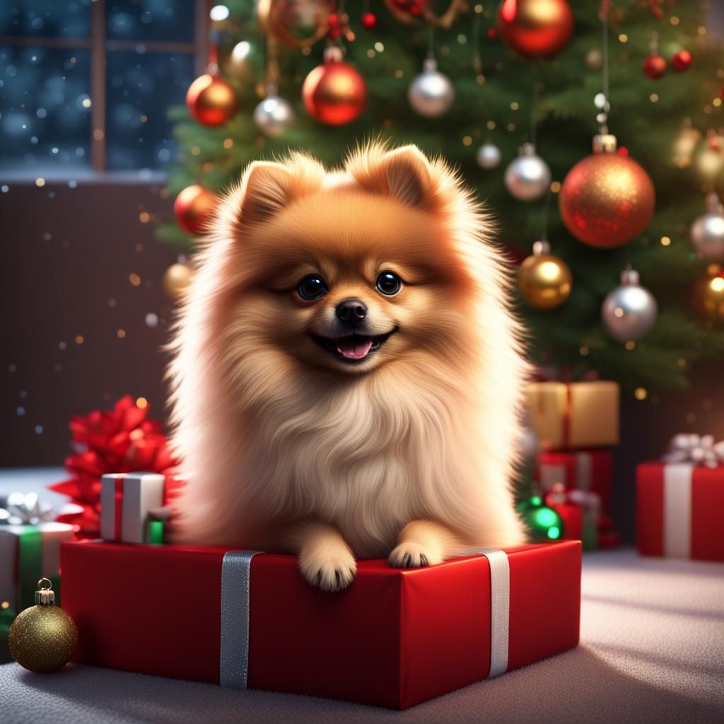 Pomeranian Puppy's Christmas Gift Adventure