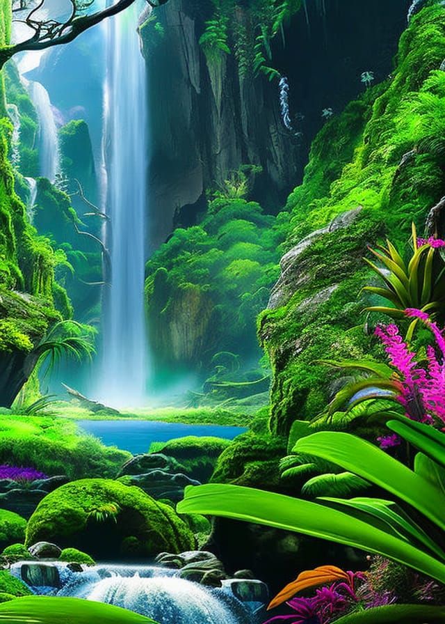 Lush Pandora-like Rainforest Landscape with Bioluminescence