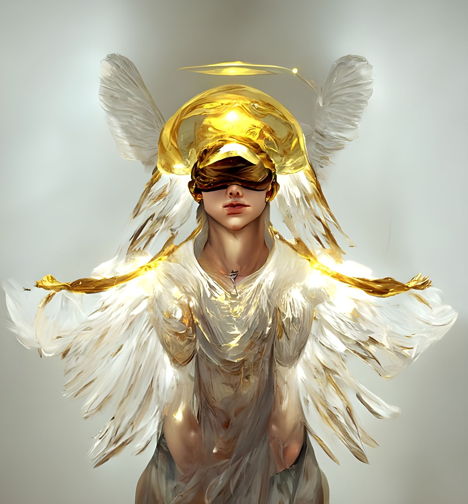 Ethereal Blindfolded Angel Portrait in Digital Art Style