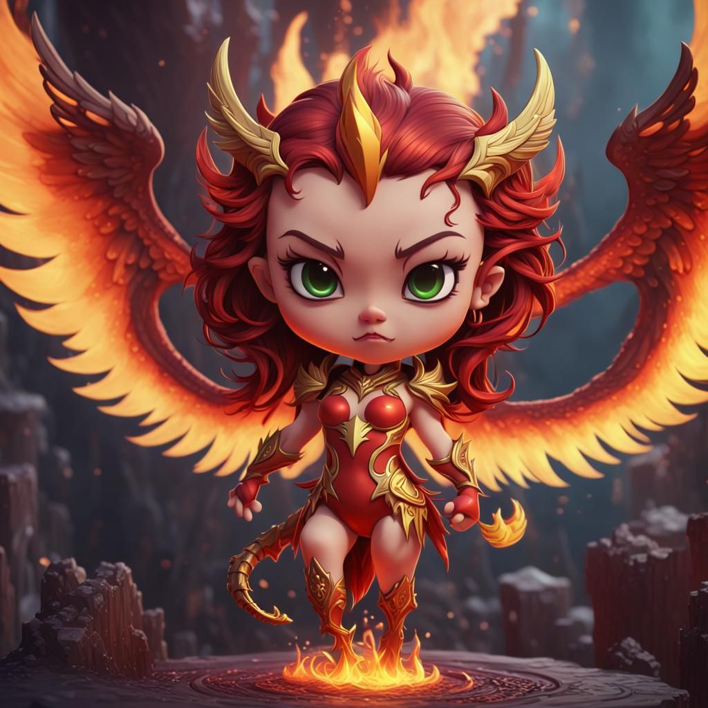 Detailed Chibi Phoenix She-Devil Matte Painting