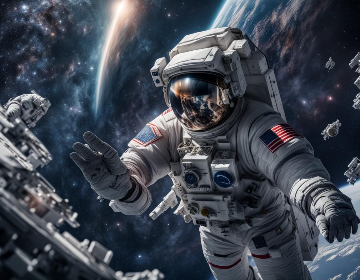 Hyperrealistic Astronaut in Open Space