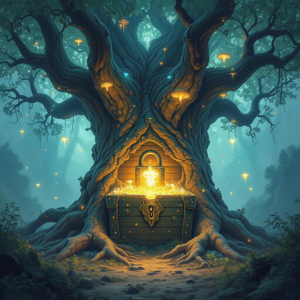Ancient Tree with Treasure Chest Roots