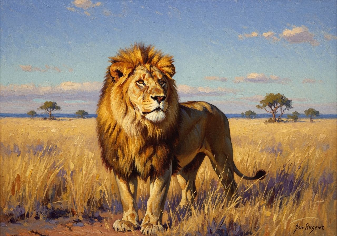 Lion on the Savanna, Oil Painting