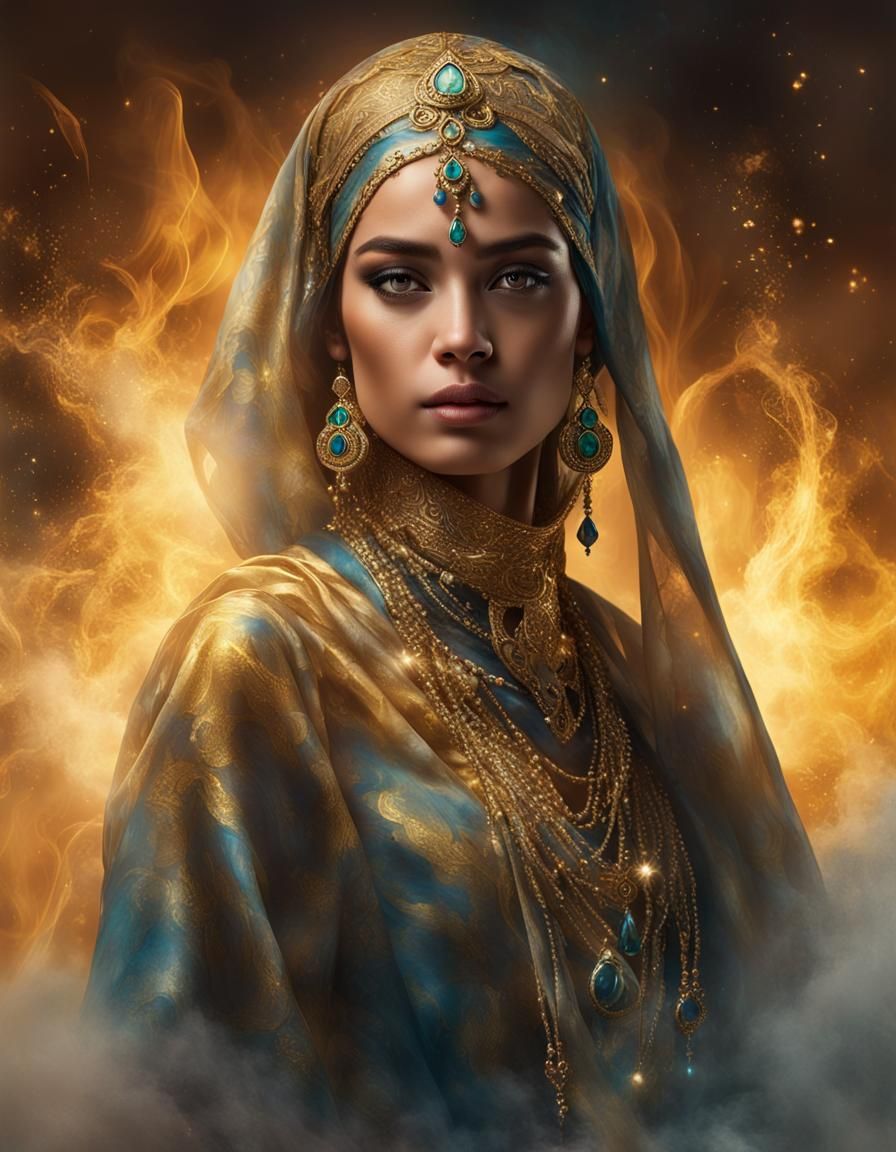 Arabian Veiled Dancer in Opulent Digital Portrait