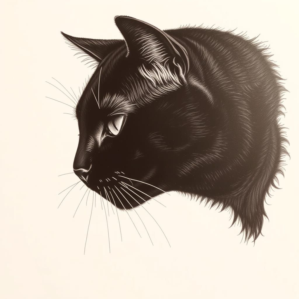 Elegant Black Cat in Cyberpunk Art Style