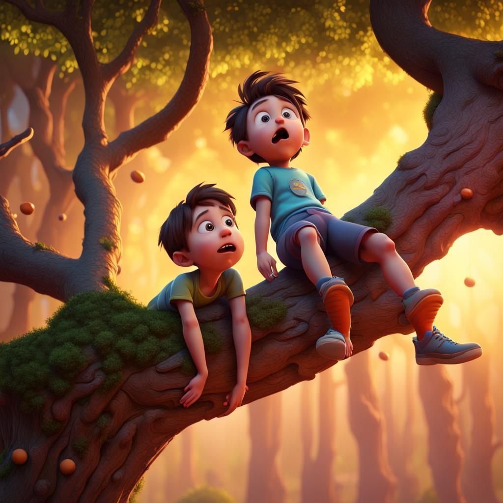 Frightened Children in 3D Digital Art Style