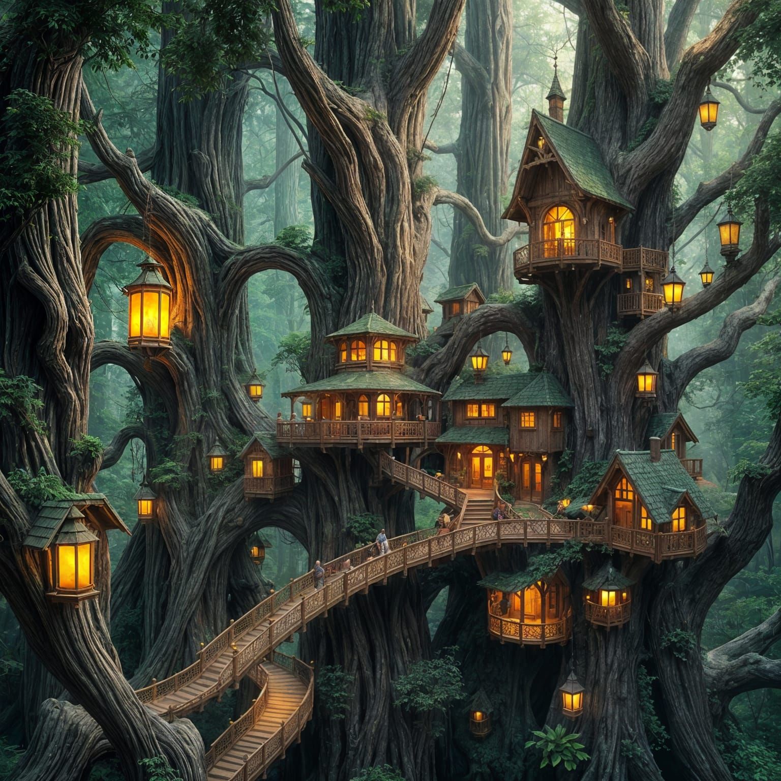 Whimsical Treehouse Village Amidst Ancient Redwoods