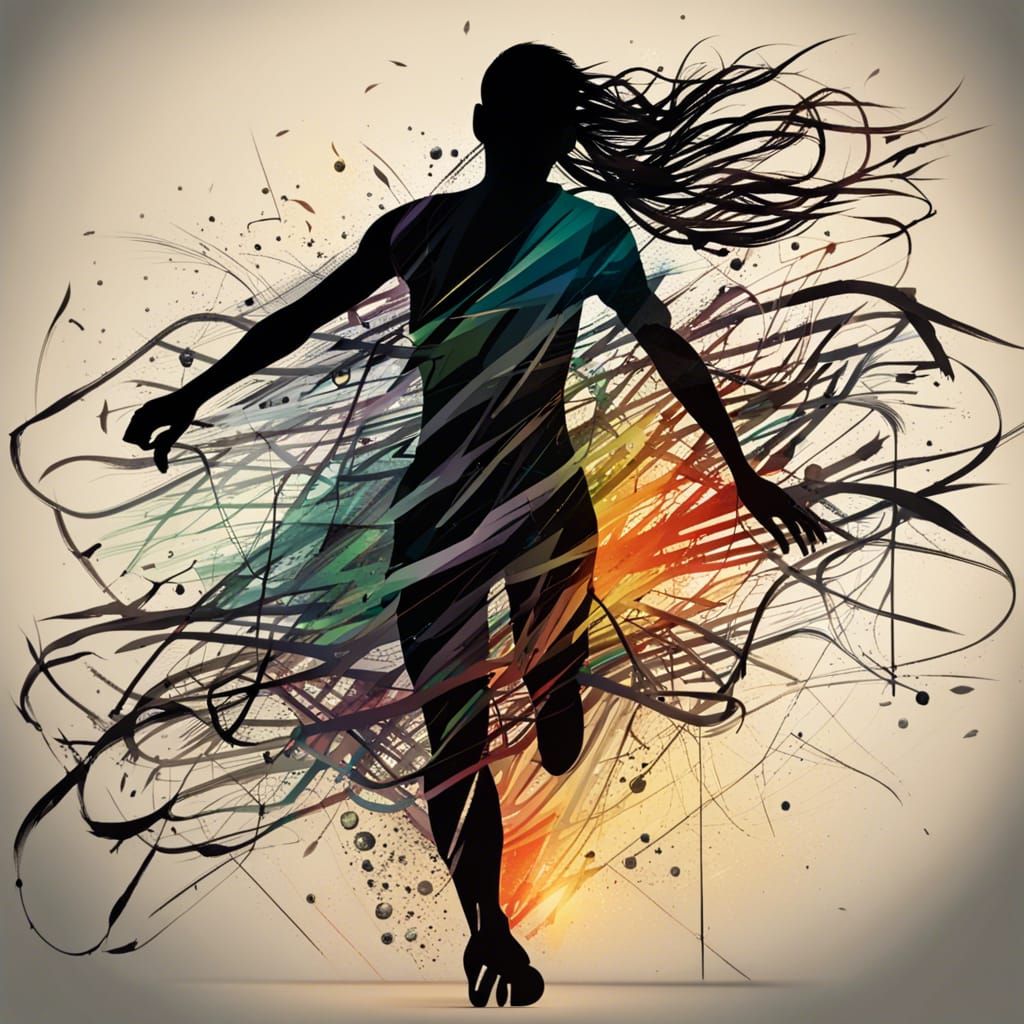 Charcoal Silhouette: Running Figure Amidst Inner Turmoil