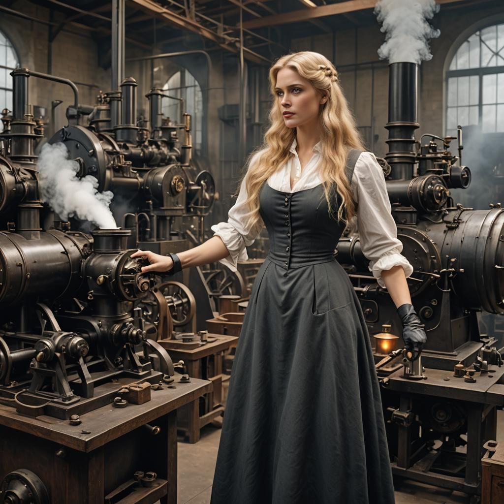 Victorian Woman in Laboratory, Hyperrealistic Cinematic Styl...