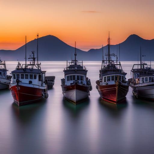 Sunset Fishing Boats Under Starry Sky Timelapse