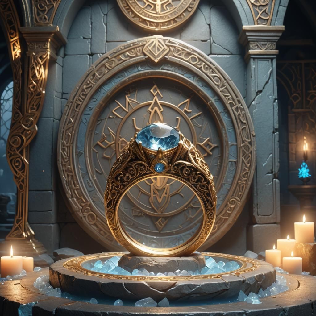 Ornate Engagement Ring with Mystical Runes