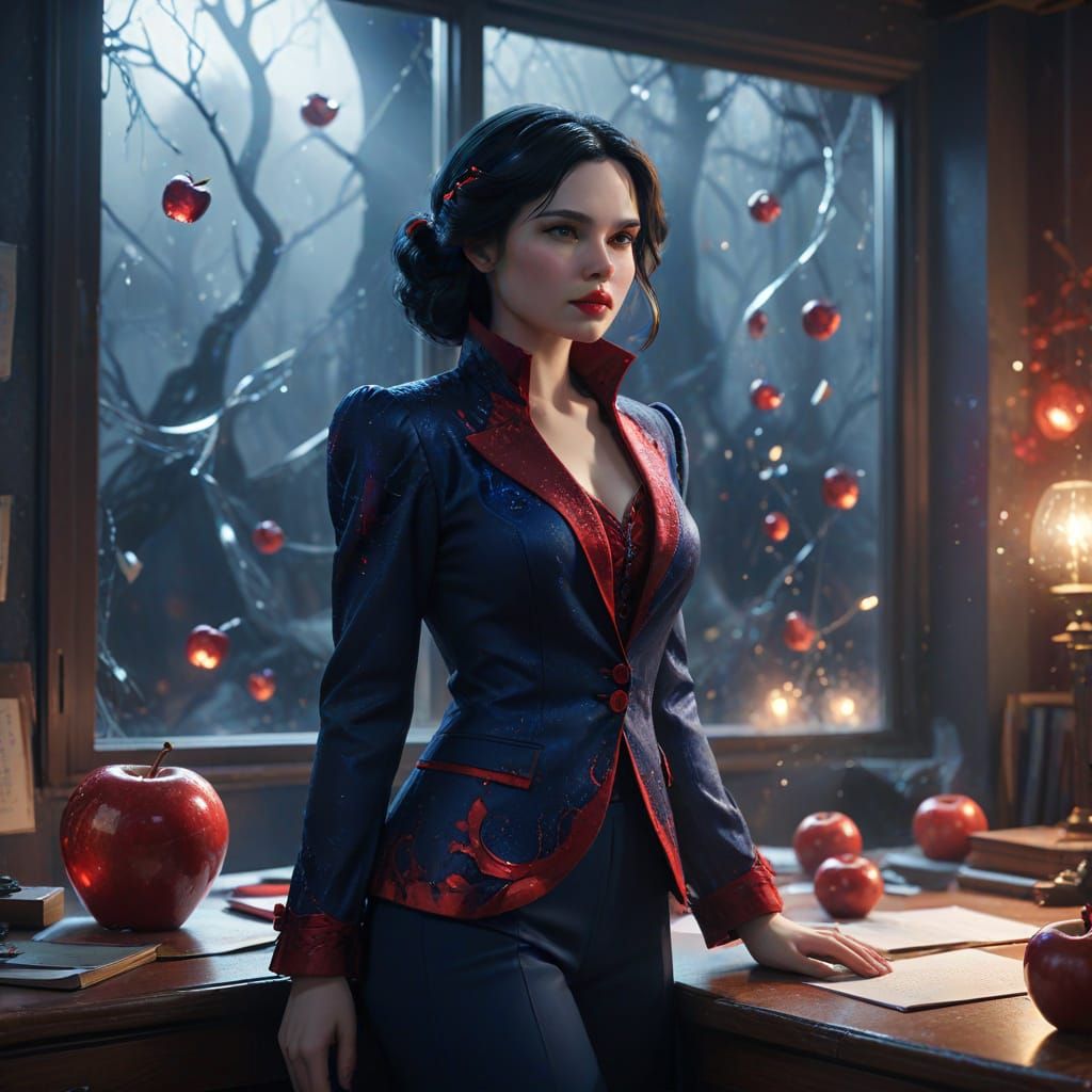 Snow White in Office with Glowing Apple