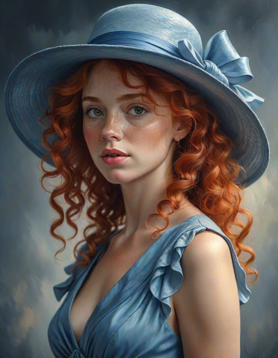 Woman with Red Hair in Oil Painting Style