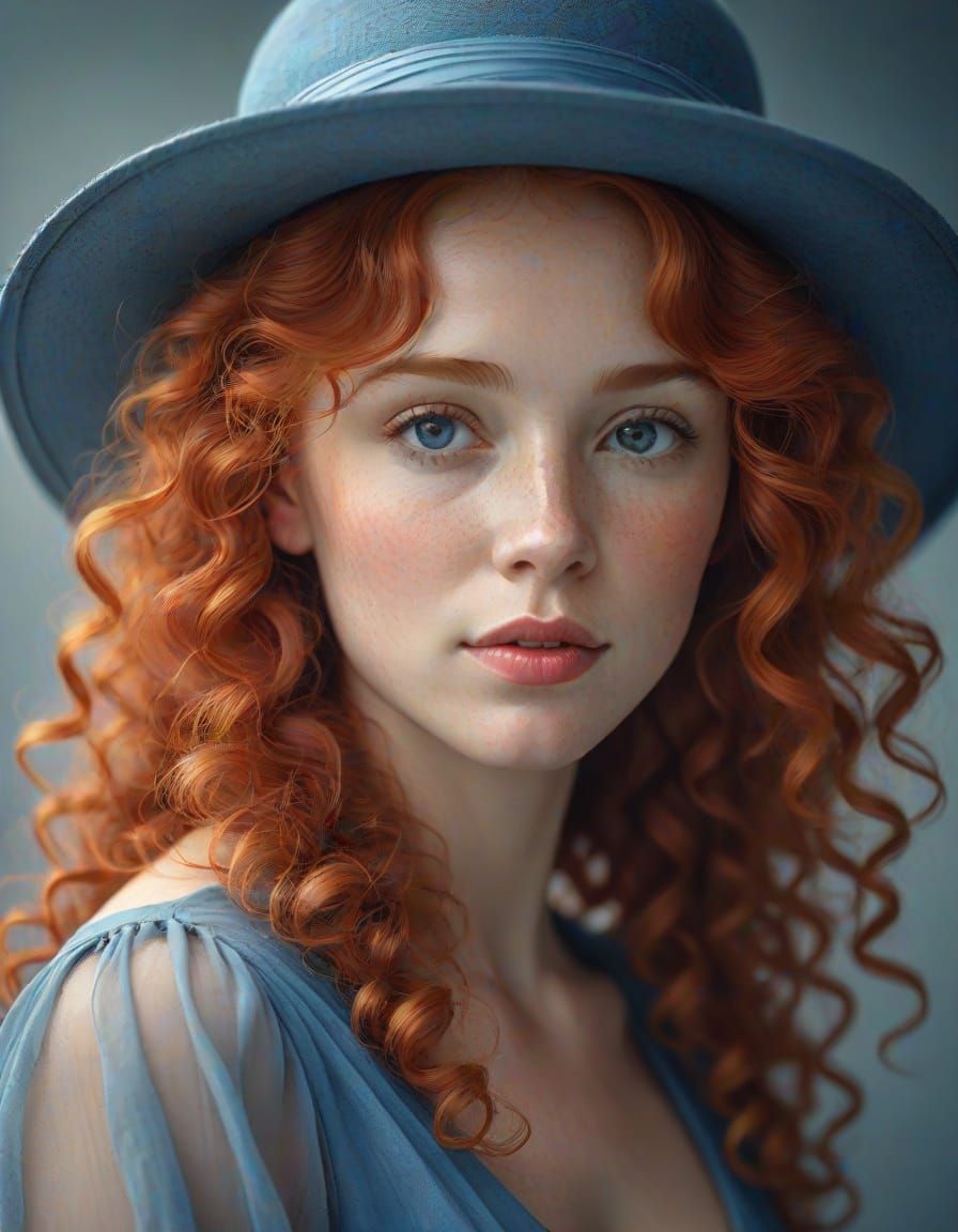 Elegant Woman with Red Hair in HDR Portrait