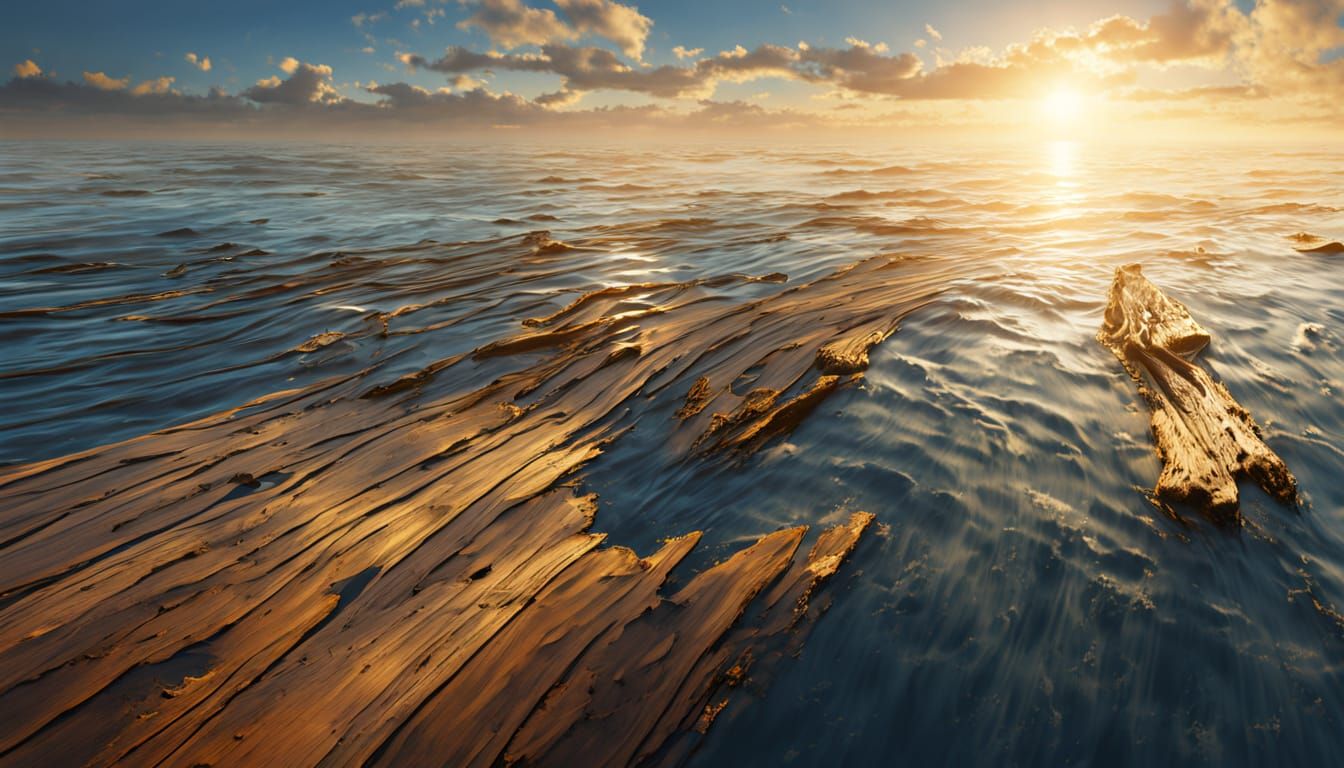 Weathered Driftwood in a Serene Oceanic Scene