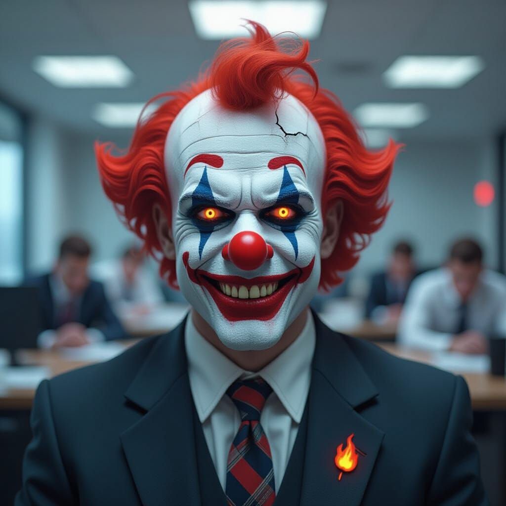 Grotesque Corporate Clown Boss in Digital Painting Style