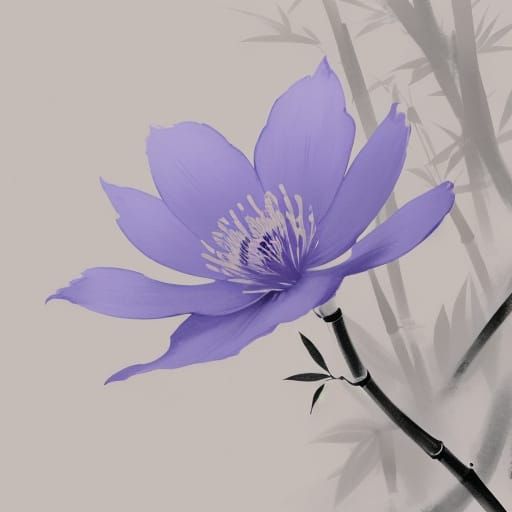 Lone Samurai Meditating in Bamboo Forest, Sumi-e Style