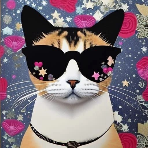 Cat in Glasses: A Whimsical Collage Art Piece