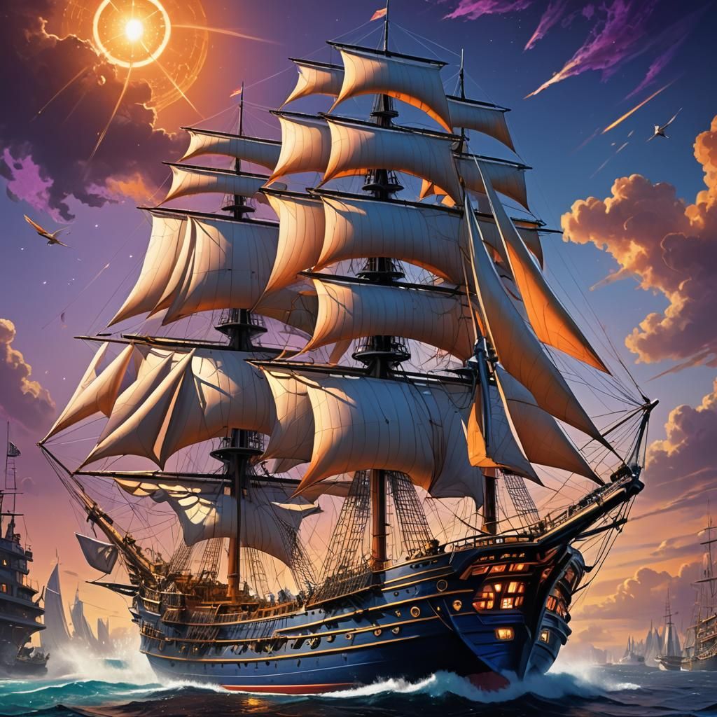 Futuristic Sailing Ship with Laser Cannon