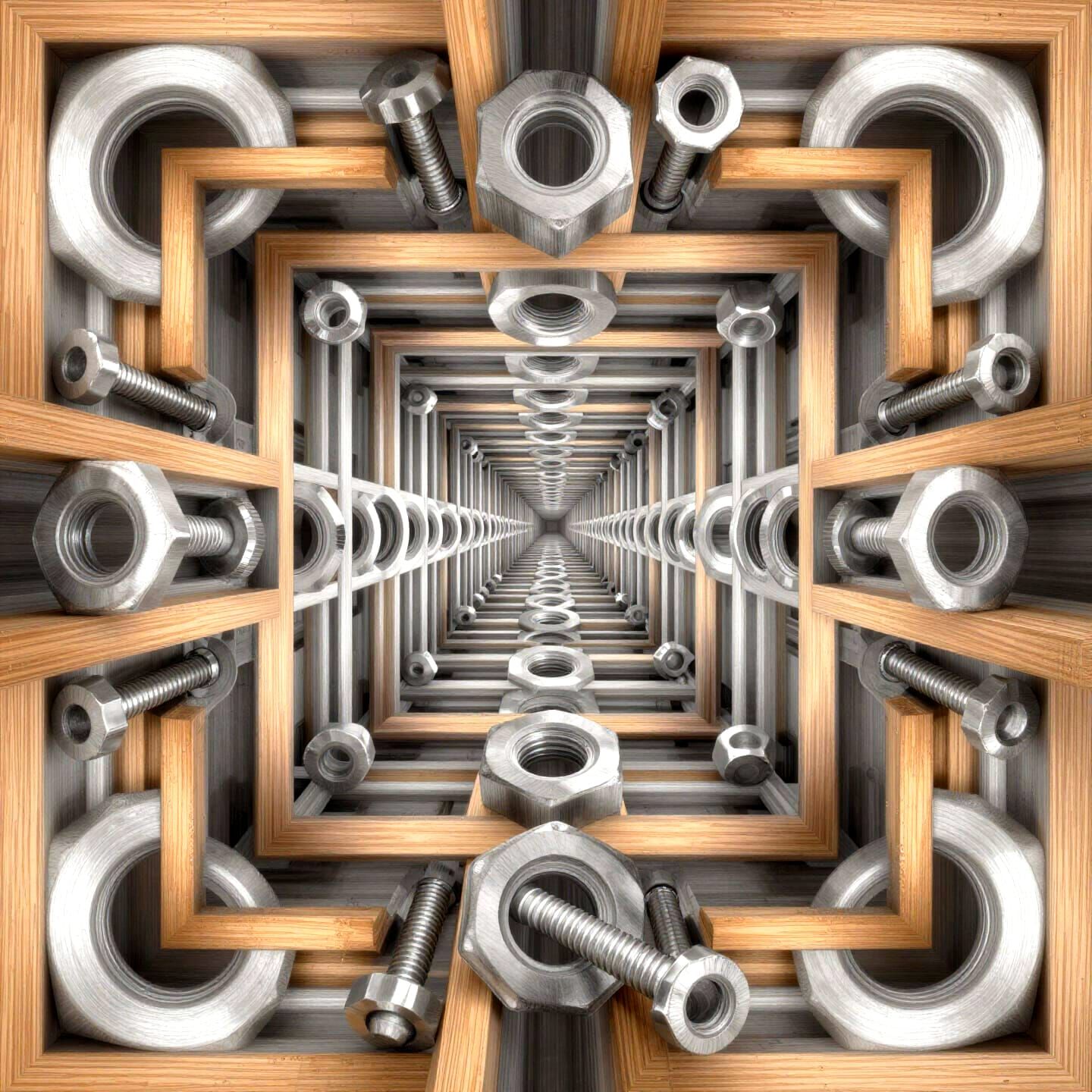 Escher Style Tessellation of Nuts and Bolts