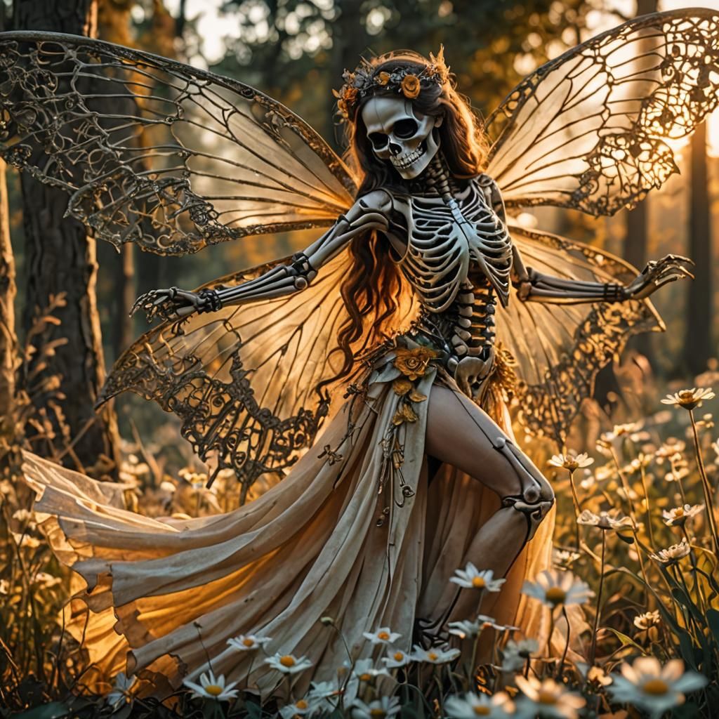 Golden Hour Fairy Skeleton Composite Photograph