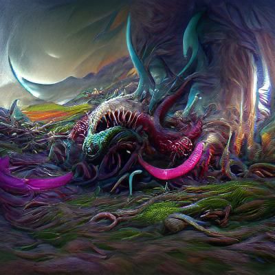 Eldritch Space Worm Eats Planet: Hyperdetailed Panorama