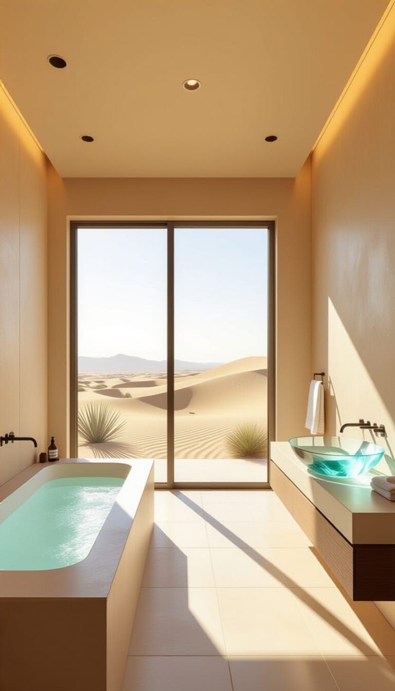 Biophilic Bathroom with Stone Sink in Ultra-HD 4K