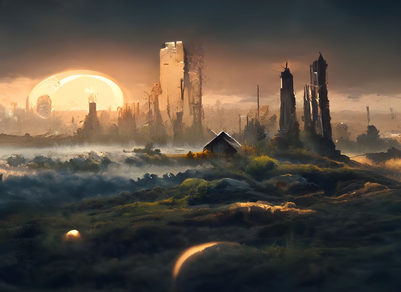 Tower in Wasteland Eclipse: Detailed Matte Painting