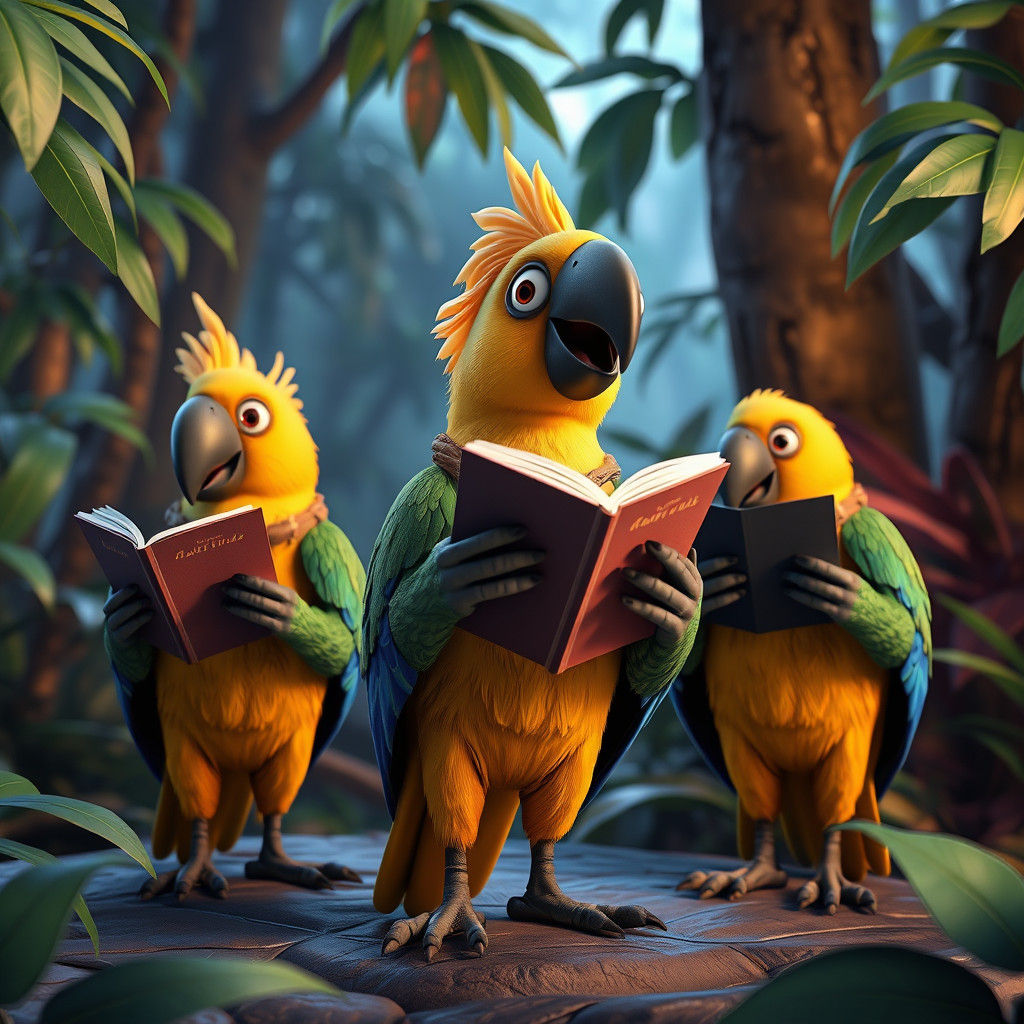 Vibrant Jungle Parrot in 3D Cartoon Style